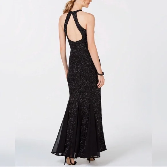 NE Nightway Black + Silver Glitter Knit Teardrop Gown - Picture 3 of 7